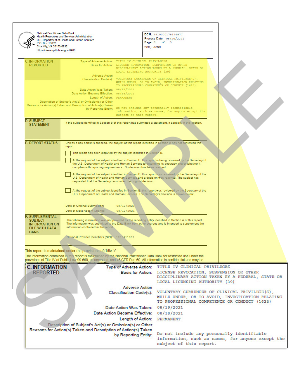 Self-Query Response Cover Page - Section C