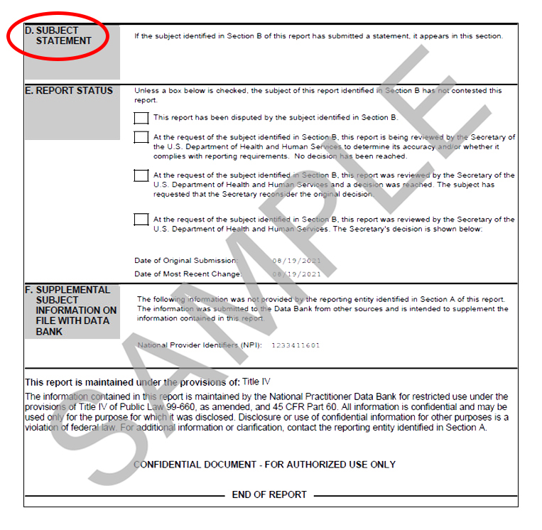 Self-Query Response Cover Page - Section D