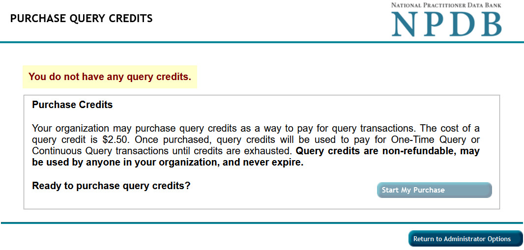 Purchase Query Credits Screenshot